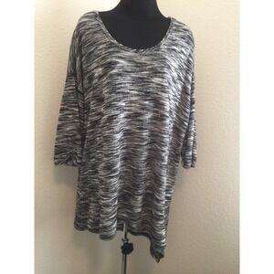 Bobeau Nordstrom light Asymmetrical hem Black White Stripe sweater tunic  Sz 1X